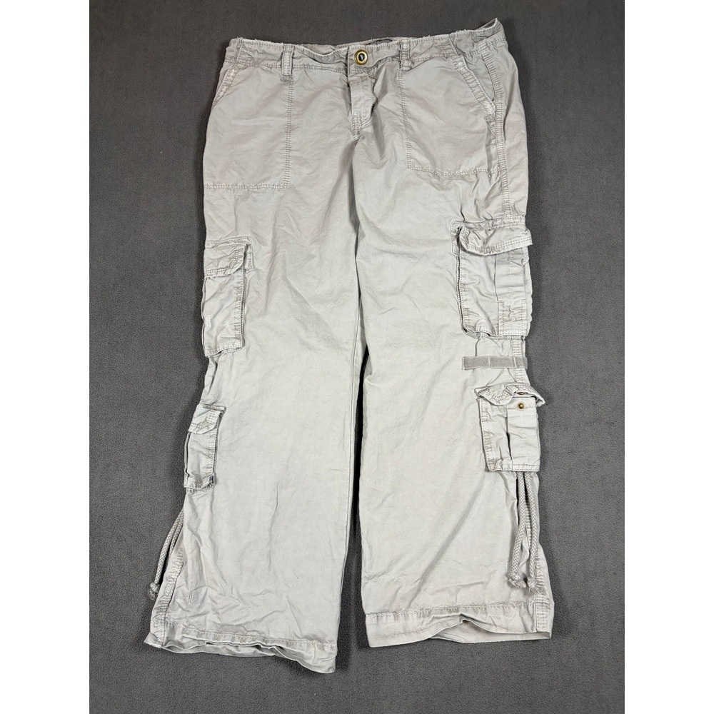 Old Navy Cargo Pants Womens 12 Gray Low Rise Y2K Wide Leg Drawstring Hem